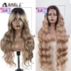 Synthetic Lace Front Long Wavy 36 Body Side Part For Women Ombre Blonde Cosplay 240327