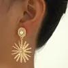 Pendientes de colgación exagerados de moda coreana de girasol perlas para mujeres burlona de la marca atmosférica joyería de diseño de nicho atmosférico