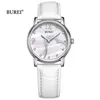 Burei Brand dames mode rose or watch fomes luxe étanche saphir cuir en cuir décontracté.