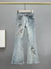 Jeans pour femmes brodées de couteaux de botte en jean Boot Femme 2024 Spring Summer High Slim Fit Slimming Scming National Style Rhingestone