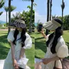 Seersucker double-sided sun hat children's outdoor large brimmed hat face shield sunblock hat pleated UV sun hat