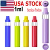 USA STOCK 1ml Vape Pen Thick Oil Vaporizer Disposable E-cigarette Full Transparent Tanks Stemless Postless Ceramic Coil Empty Rechargeable 400mah Battery OEM Logo