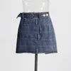 Röcke Soefdioo Hipster Patchwork Belt A-Line Rock Frauen Mode High Wasit Bodycon Denim Midi Skrits 2024 Harajuku Street Clubwear