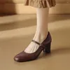 Chaussures habillées Fedonas Vintage High Heels Femmes Pumps Round Toe Geatin Leather Office Lady femme Mary Janes Style rétro de printemps