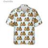 Mäns avslappnade skjortor kawaii capybara mönster mens 3d tryck aloha strand hawaii mens kortärmad cool flip krage skjorta yq240408