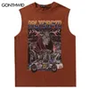 Vintage Sleeveless T-Shirt Vest Y2K Hip Hop Retro Racing Car Skull Graphic Print Punk Gothic Tank Tops Harajuku Washed Tshirt 240407