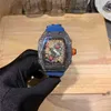 Swiss Luxury Watches Richadmills Mechanical Watch Chronograph Wristwatch har två nålar i kolfiberskal och Hollow är inspirerad av tennisracket breakin yvug