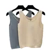 Klassieke holle gebreide vest Pearl -trim gebreide Vest Zomer Casual Ademende gebreide tanks T Tees Women Knits T -shirt designer tanktop