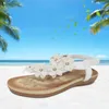 Sandalet kadın çiçek desen ayak parmağı yüzüğü slingback plajı düz kadın ayakkabılar bohemya çiçek bayanlar