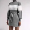 Casual Dresses Women's Long-sleeved Color Matching Half-high Neck Knitted Sweater Dress Winter Patchwork 2024