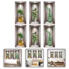 Wallpapers 2 Sets Green Plant Potted Wall Sticker Bedroom Decor 3d Bonsai Fake Windows Adhesive Decal Pvc Wallpaper For