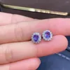 Stud -oorbellen Pure Natural Tanzanite 925 Silver Classic Simple Design Style Precision ingelegd