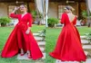 2019 abiti da ballo rossi sexy abiti da ballo 34 maniche lunghe v al collo abiti da sera formali da sera a buon mercato