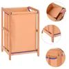 Bolsas de lavandería QWE123 Costoway Marco de bambú Cascha Cesta de almacenamiento de ropa de tela duradera Bin de almacenamiento