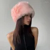 Berets Women Winter Faux Fur Hat Cossack Russian Style Fuzzy Fluffy Cap Y2K 2000s Warm For Female Outdoor Windproof And Frost Proof