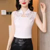 Women's T Shirts Chinese Style Sexy Lace Patchwork Knitted Shirt Sleeveless Vest Tops Fashion Summer Women