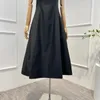 Casual Dresses 2024 Arrivals High Quality Elegant Spaghetti Strap Sleeve Square Collar Solid Black Midi Dress For Women