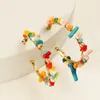 Hoop Earrings 2 Pieces Of Bohemian National Wind Beaded Color Crystal Coral Stone C-shaped Lady Fashion Single Holiday Travel Leisure