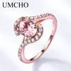 Rings de cluster Umcho rosa safira para mulheres sólidas esterlina prata morganita engajamento de ouro rosa colorido de casamento banda de promessa do presente