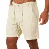 Pantaloni di lino di cotone cortometri maschile estate estate traspirante di colore solido traspirato semplice fitness aderente streetwear 2024