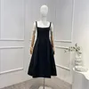 Casual Dresses 2024 Arrivals High Quality Elegant Spaghetti Strap Sleeve Square Collar Solid Black Midi Dress For Women