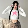 T-shirts pour femmes y2k crop top 2024 pentagram graphic étoile imprimement rond cou mandel long girl girl basic-shirt women street vêtements