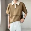 Herr t-shirts sommar våffla kontrasterande färg kortärmad polo skjorta för män ny koreansk version ins nischhalv ärmad lapel t-shirt trend H240408