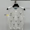 Women Diamond Check Knit Vest Designer Rhinestones Embellished Knitted Camisole Women Knits Tee Women's Sleeveless Knit Tops