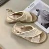 Yaz Kadın Dikiş Kevap Halat Açık Toe Toe Sıradan Sandalet Yapışkan Kayış Tasarım Tatil Plaj Düzleri Moda Espadriller 240327