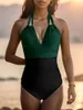 Женские купальники 2024 Halter Hollow Out Swimsuit Женщины Frill One Piece Sexy Vintage Женская пляжная купания купание купание купальное костюм