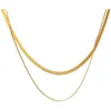 Personality Hot Girls Versatile Titanium Steel Double Layer Stacked Necklace Female Ins Plain Chain Snake Bone Blade