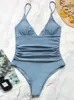 Kobiety stroje kąpielowe 2024 Bikini Sexy Deep v Solid Belly One-Cayme Swimsuit Kobiety