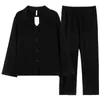 Men Fashion Autumn Pyjamas Sleepwear Pyjama Sets Nightclothes Black S M L 2xl Long Sleeves broek Huiskleding Solid kleur 240408