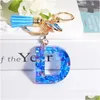 Key Rings InitalLetter Keychain Resin Blue Love Handmade Crystal Epoxy Butterfly Tassel Pendant voor drop levering sieraden Dhno5