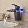 Bathroom Sink Faucets LED Light Square Glass Waterfall Basin Faucet Oil Rubbed Bronze Mixer Vanity Torneira Banheiro Cozinha