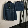패션 데님 재킷 스커트 여성 라펠 긴 슬리브 버튼 셔츠 재킷 섹시 패키지 힙 스커트 데님 코트 스커트 두 조각 세트