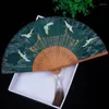 Decorative Figurines Japanese Ancient Silk Folding Fan For Women Vintage Hanfu Hollow Out Process Chinese Classic Summer