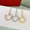 Brand original Carter Nail Necklace Couple able Personality s925 Sterling silver Thick Plated 18K Gold Head Tail Diamond Pendant Collar Chain for women Jewelry gift