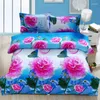 Клетки постельных принадлежностей синяя домашняя текстильная розовая розовая розовая 3D-сердце в форме царя с набором павлина одеяла для покрытия крышка кровати.