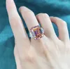 Cluster anneaux S925 Silver Ring Rectangular 15 Set Sun Sun Orange Pink Ascot