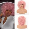 Kort lösa lockiga S för kvinnor ingefära afro kinky bob med bang naturligt syntetiskt cosplay hår röd brun rosa 240327