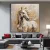 White Gold Horse Oil Painting Extra Large Art Handmade White And Black Horse Abstract Horse Wall Art Animal Horse Paintings Canvas Heavy Textured For Home