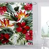 Shower Curtains Tropical Foliage Plant Curtain Multicolor Flowers Red Green Palm Modern Waterproof Bathroom