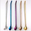 Drinking Straws Portable Tea Scoop Reusable Colored Stainless Steel Cocktail Coffee Stirring Spoon Mixing 3pc/lot