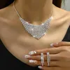 Necklace Earrings Set 3 Pieces Of Women's Trendy And Fashionable Jewelry Tassel Cone Rhinestone Luxurious Party Fashion Access