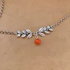 Chineas Style 925 Sterling Silver Red Agate Bead Anknic Antique Wheat Leaf Ankle Bracelet Foot Chain Jewelry for Women 240408