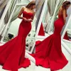Jurken 2021 Charmante rode strapless avondjurken formals dragen zeemeermin lange rugloze plus size prom jurken goedkope bruidsmeisjurk
