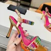 Top Luxury Crystal Decorative Stiletto Sandalen Satin Farb Patchwork Designer Party Hochzeitsschuhe Abendschuhe Großgröße hochhackige Schuhe 35-43