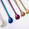 Drinking Straws Portable Tea Scoop Reusable Colored Stainless Steel Cocktail Coffee Stirring Spoon Mixing 3pc/lot