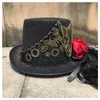 Berets Kobiety ręcznie robione steampunk top hat z metalowym sprzętem i kwiatem magiczny cosplay rozmiar 57 cm